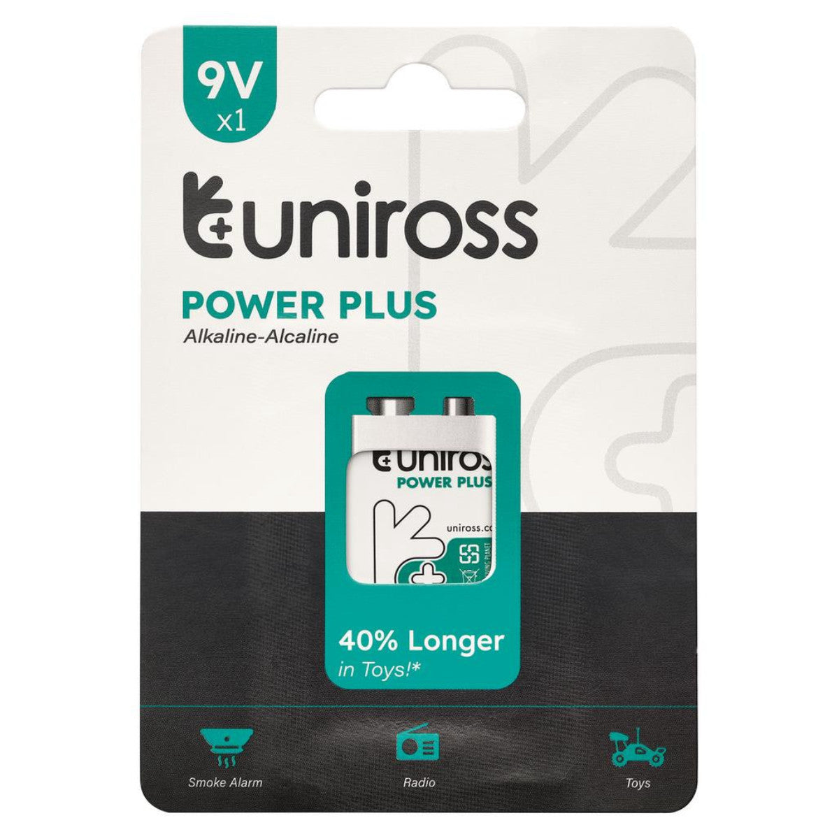 Uniross 6LR61 9V Power Plus Alkaline Battery 21696
