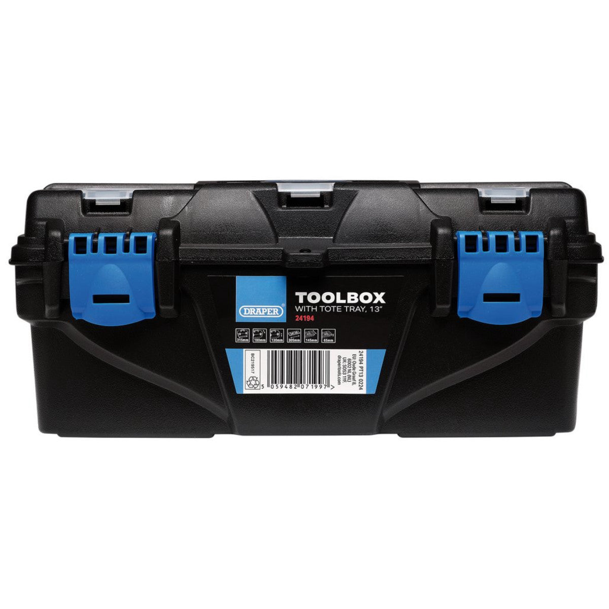 Draper Plastic Toolbox with Tote Tray, 13" 24194