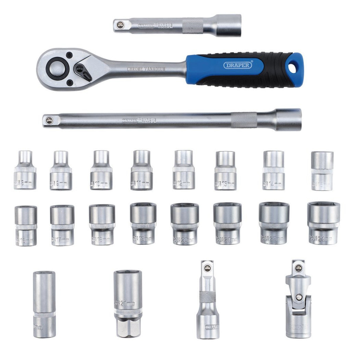 Draper HI-TORQ Metric Socket Set, 1/2" Sq. Dr. (23 Piece) 24229