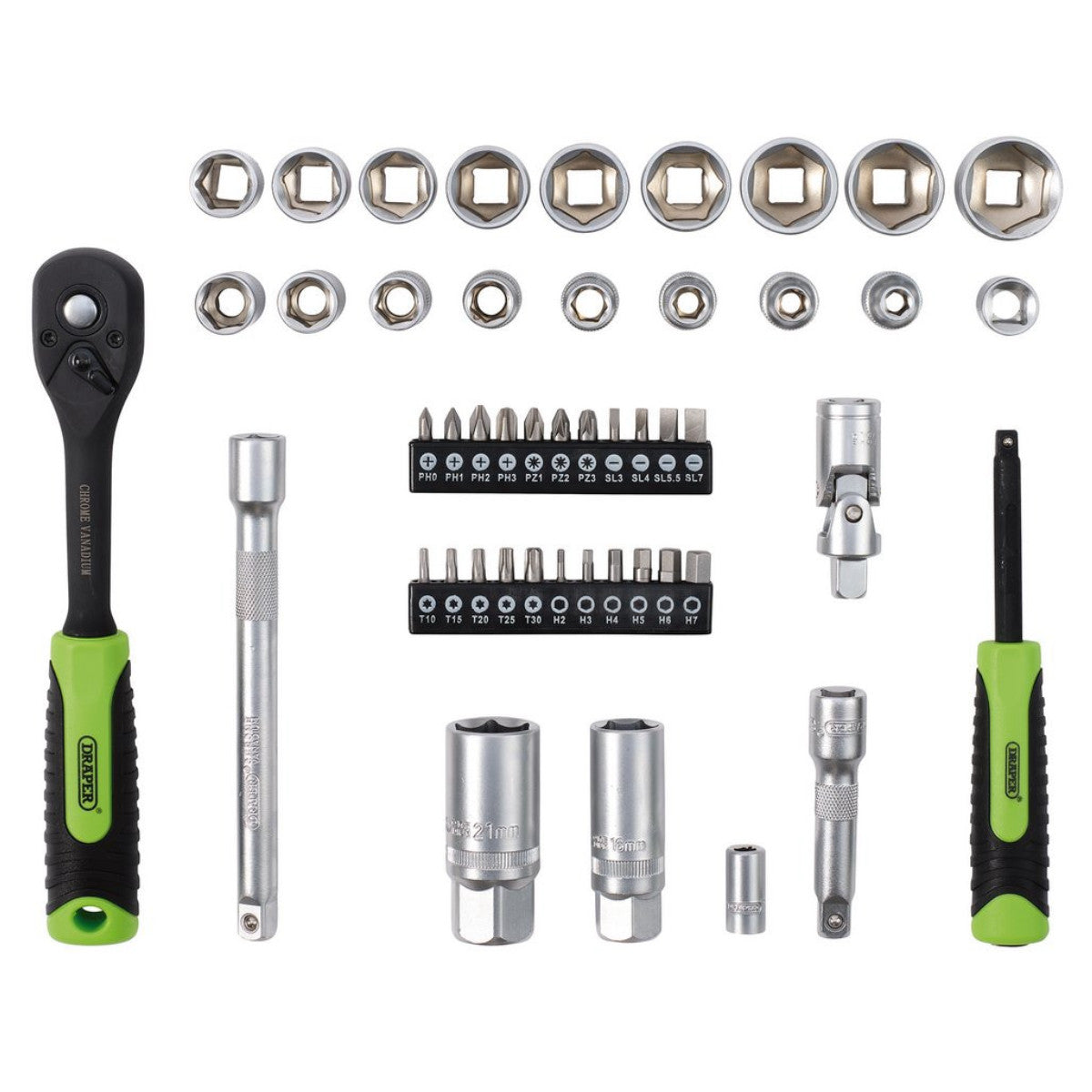 Draper HI-TORQ Metric Socket and Bit Set, 1/4" and 3/8" Sq. Dr. (48 Piece) 24235