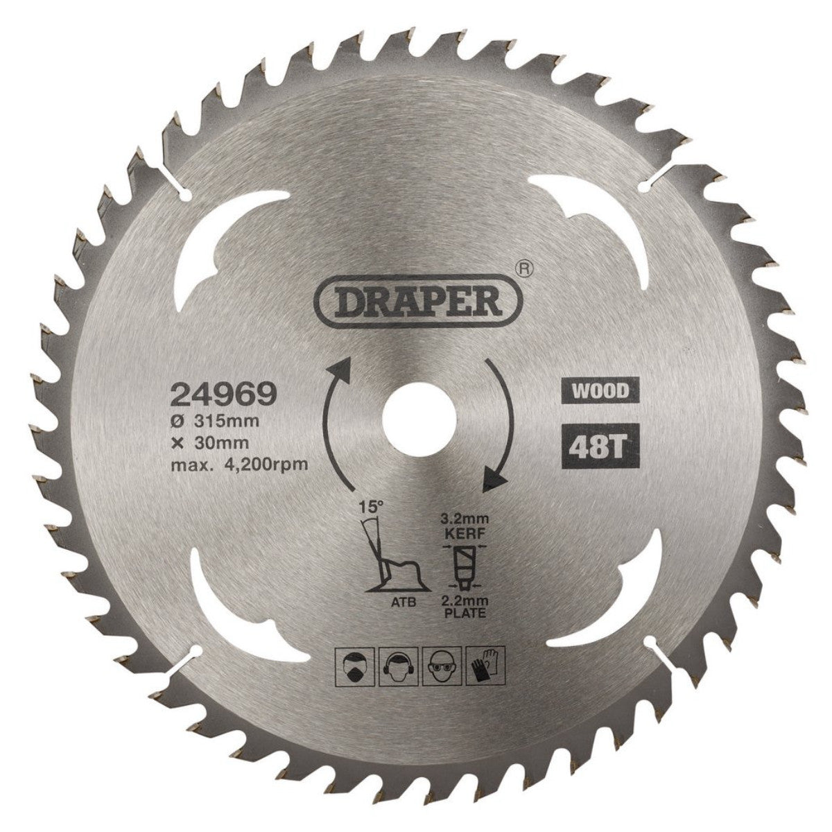 Draper TCT Circular Saw Blade for Wood, 315 x 30mm, 48T 24969