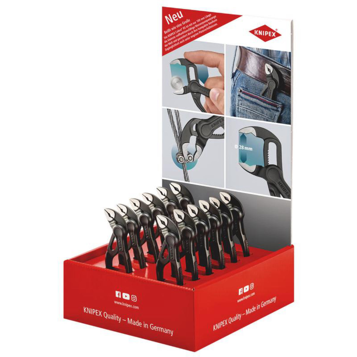 Knipex Cobra 00 18 01 V39 Counter Display of 87 00 100 XS Water Pump Pliers, 12 parts, 200mm 25003