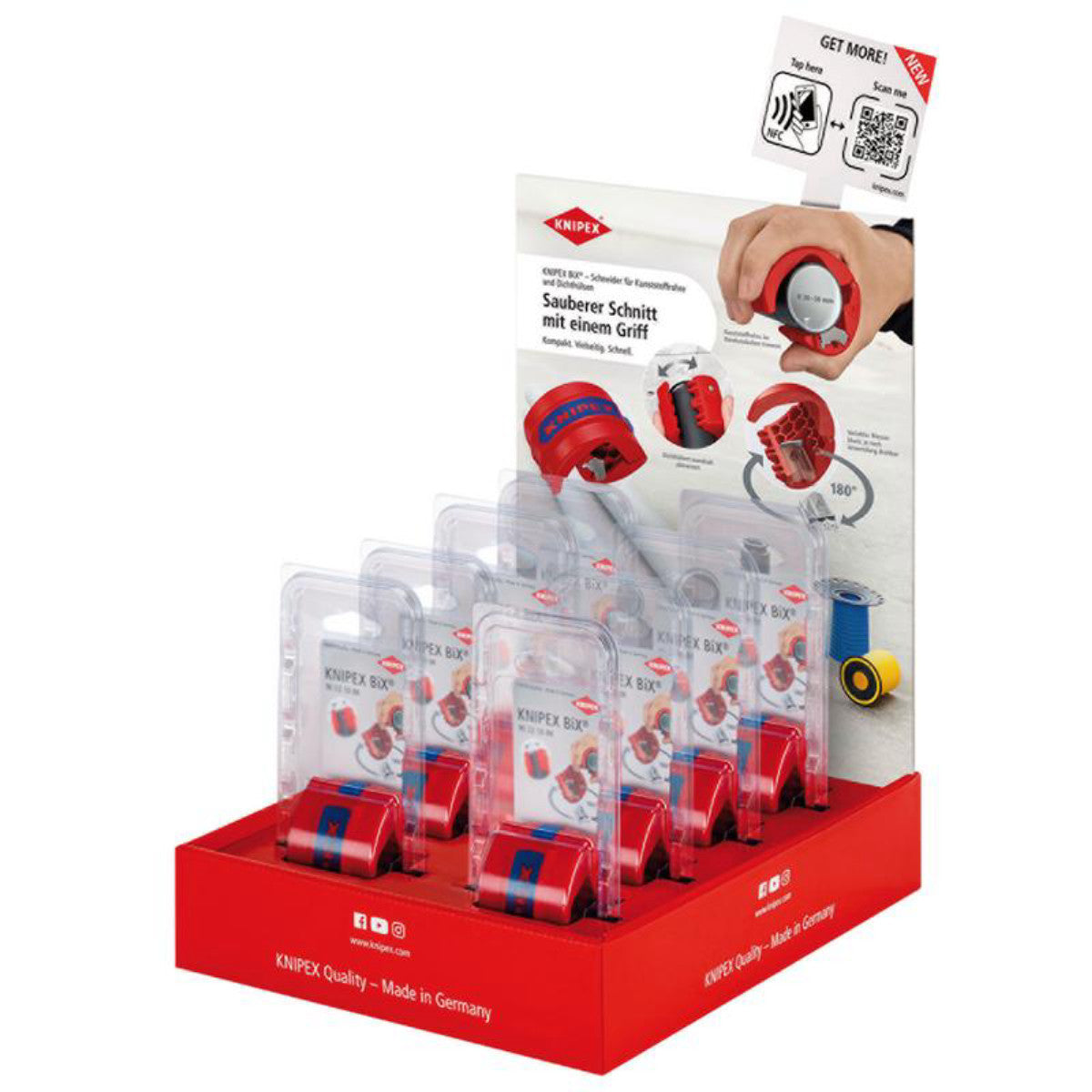 Knipex BiX 00 18 01 V43 Counter Display of 90 22 10 BK Cutter for Plastic Pipes, 8 parts, 305mm 25005