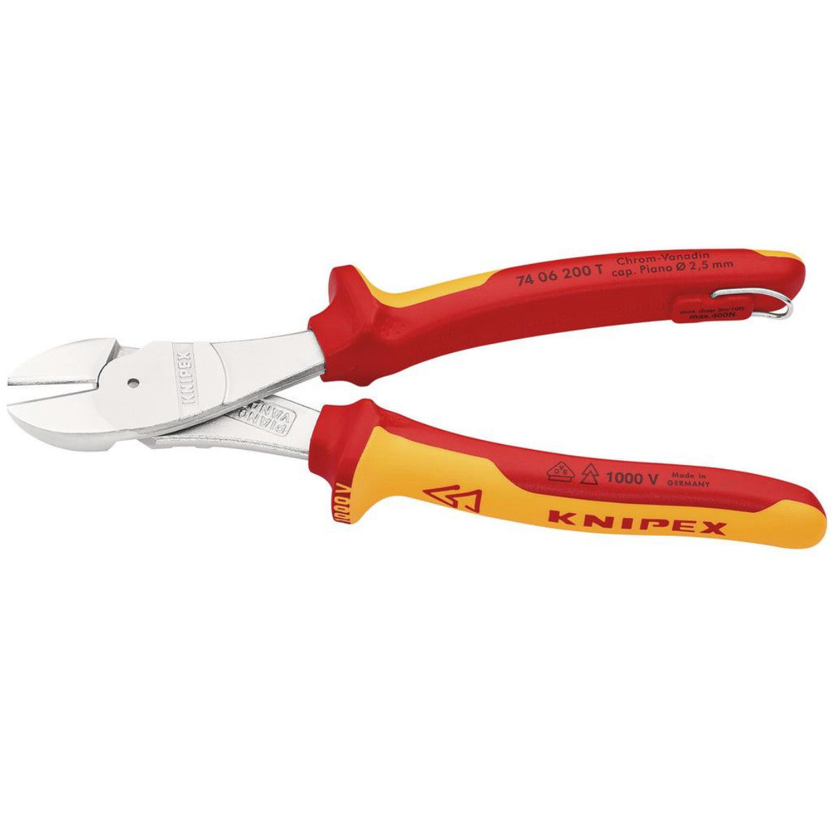 Knipex 74 06 200 T BK VDE Insulated High Leverage Diagonal Cutter, 200mm 25626