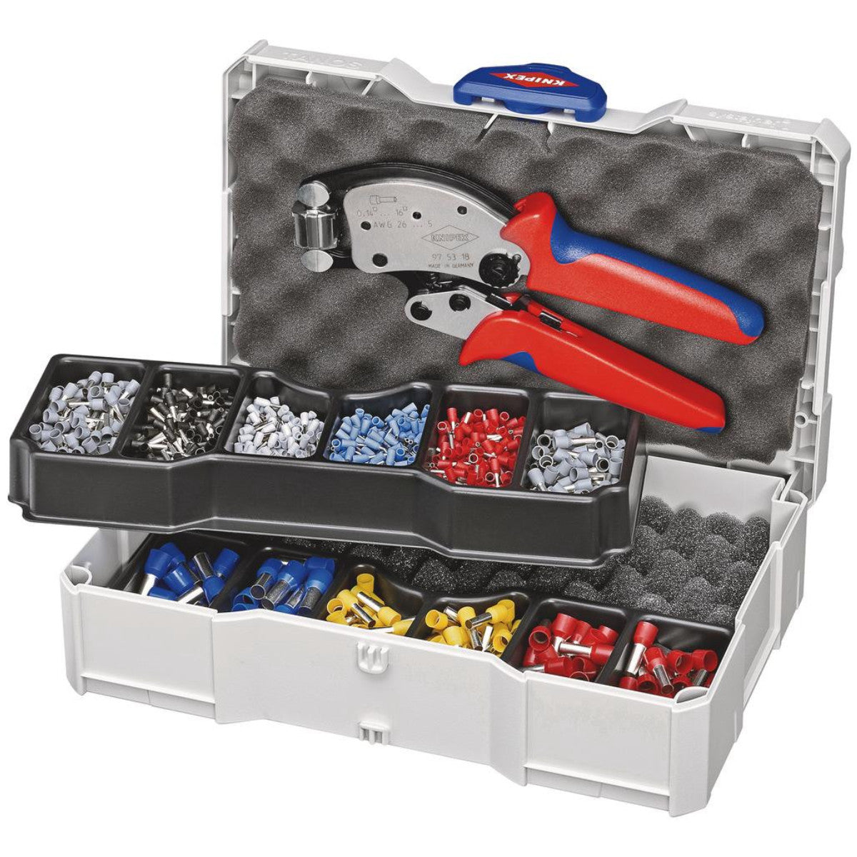 Knipex 97 90 13 Crimp Assortment for Wire Ferrules with Plastic Collars, 1 x 97 90 00, 1 x 97 53 18, 9 x Wire Ferrule Sets 26147