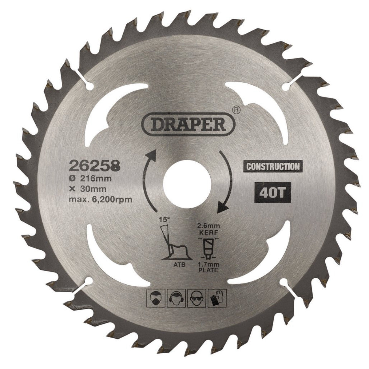 Draper TCT Construction Circular Saw Blade, 216 x 30mm, 40T 26258