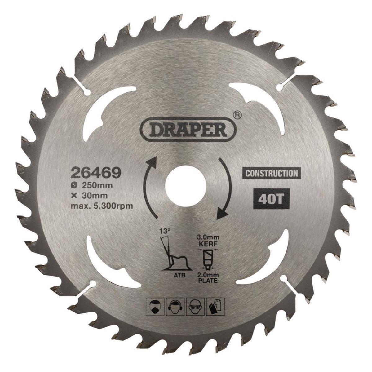 Draper TCT Construction Circular Saw Blade, 250 x 30mm, 40T 26469