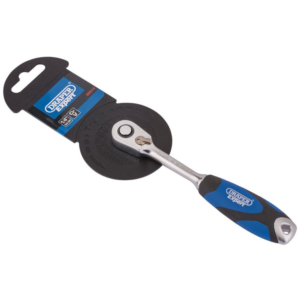 Draper Expert 60 Tooth Micro Head Reversible Soft Grip Ratchet, 1/4" Sq. Dr. 26514
