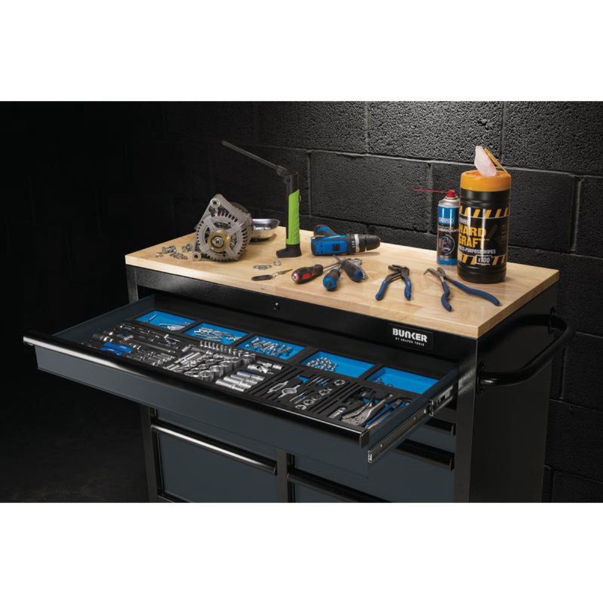 Bunker 7 Drawer Workbench Roller Tool Cabinet, 41", Grey 27207