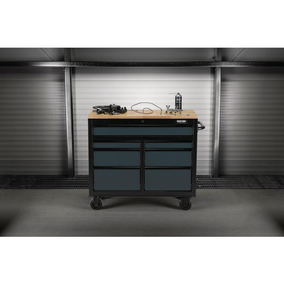 Bunker 7 Drawer Workbench Roller Tool Cabinet, 41", Grey 27207