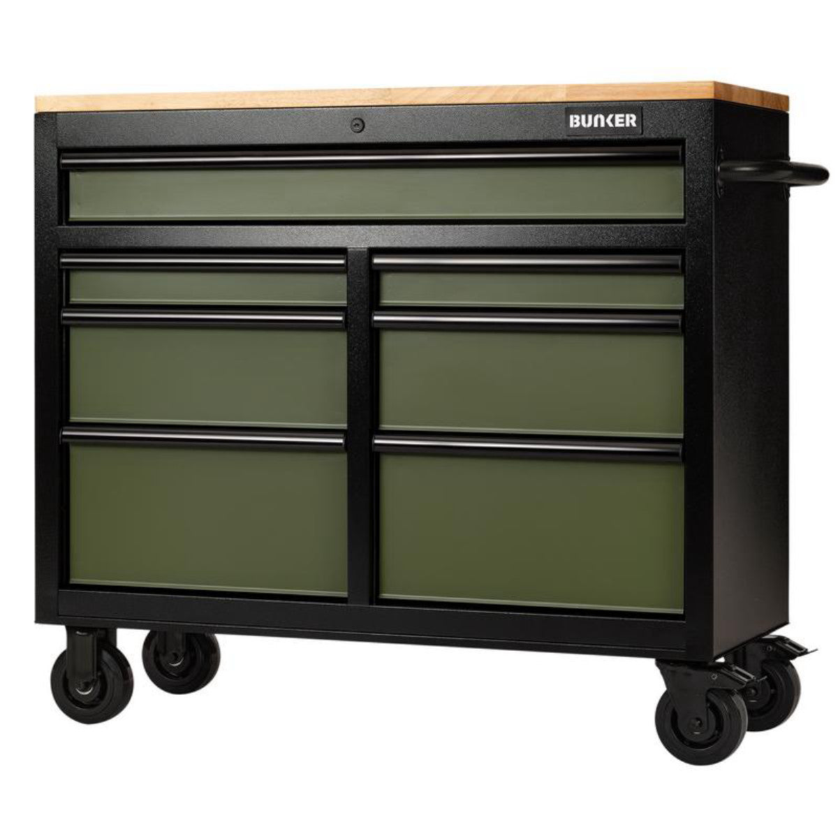 Bunker 7 Drawer Workbench Roller Tool Cabinet, 41", Green 27209