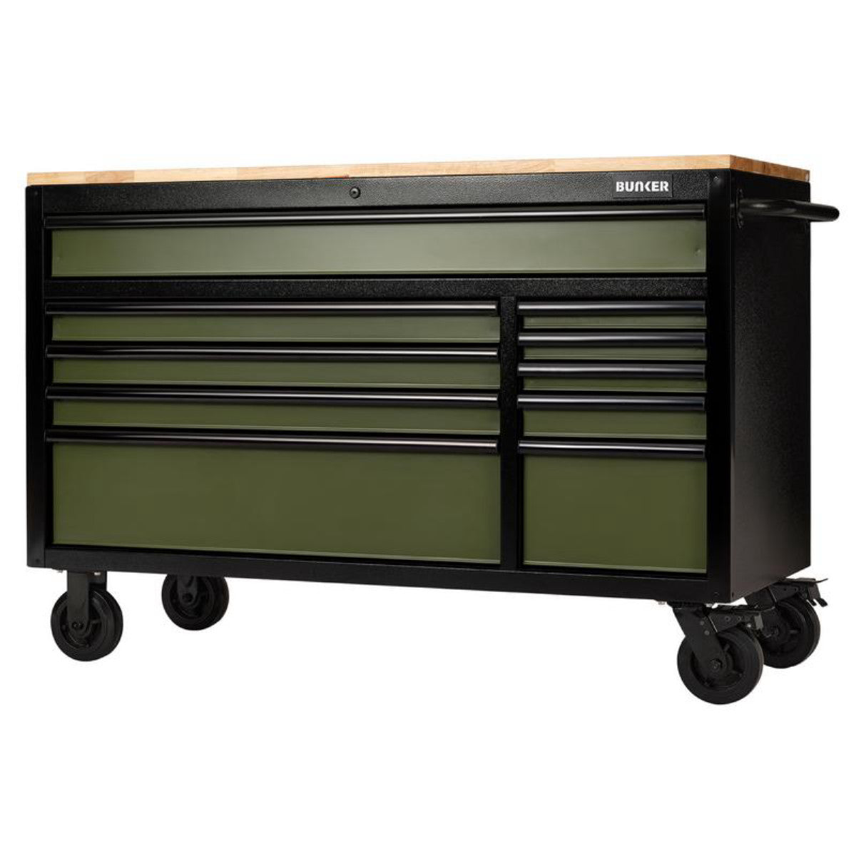 Bunker 10 Drawer Workbench Roller Tool Cabinet, 56", Green 27221