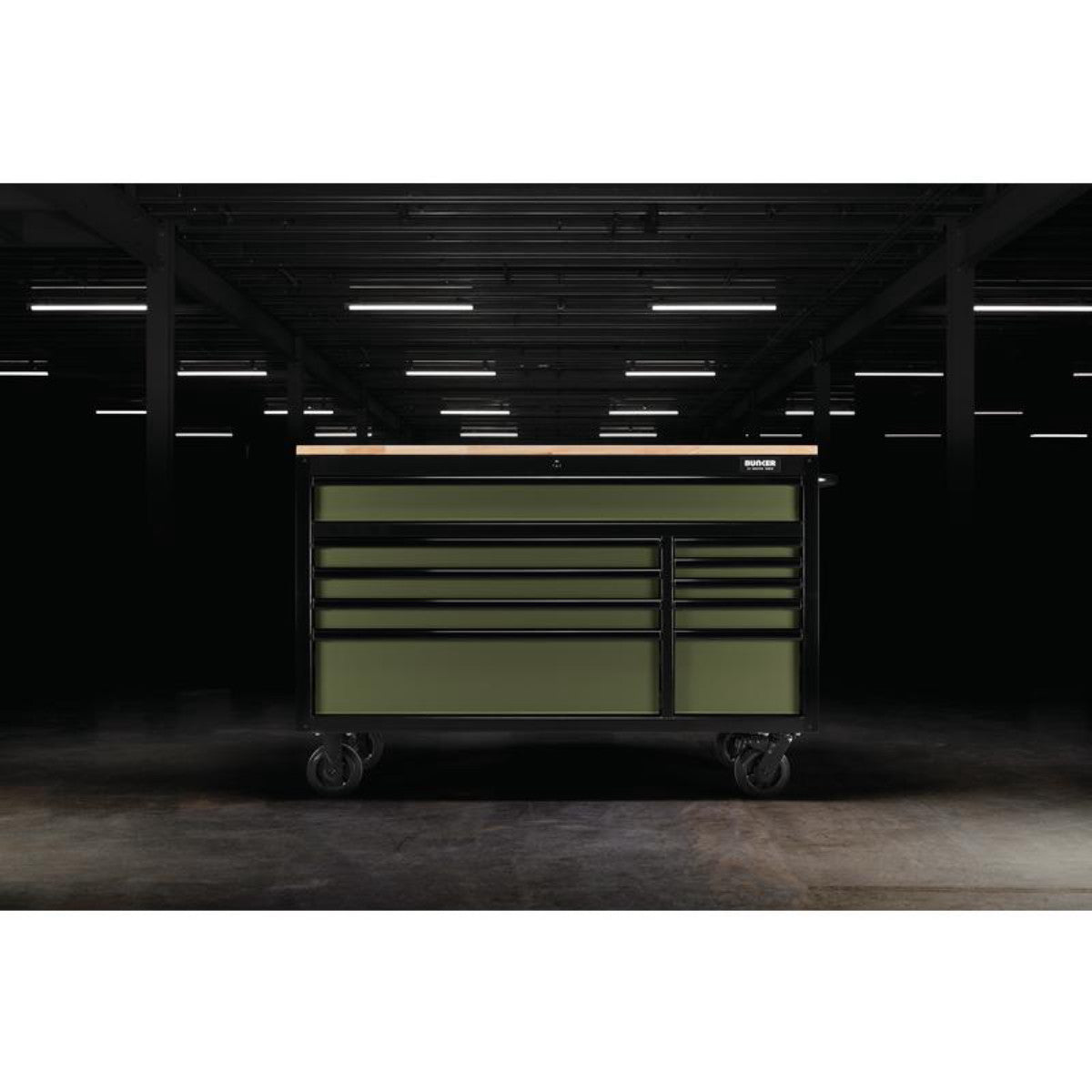 Bunker 10 Drawer Workbench Roller Tool Cabinet, 56", Green 27221