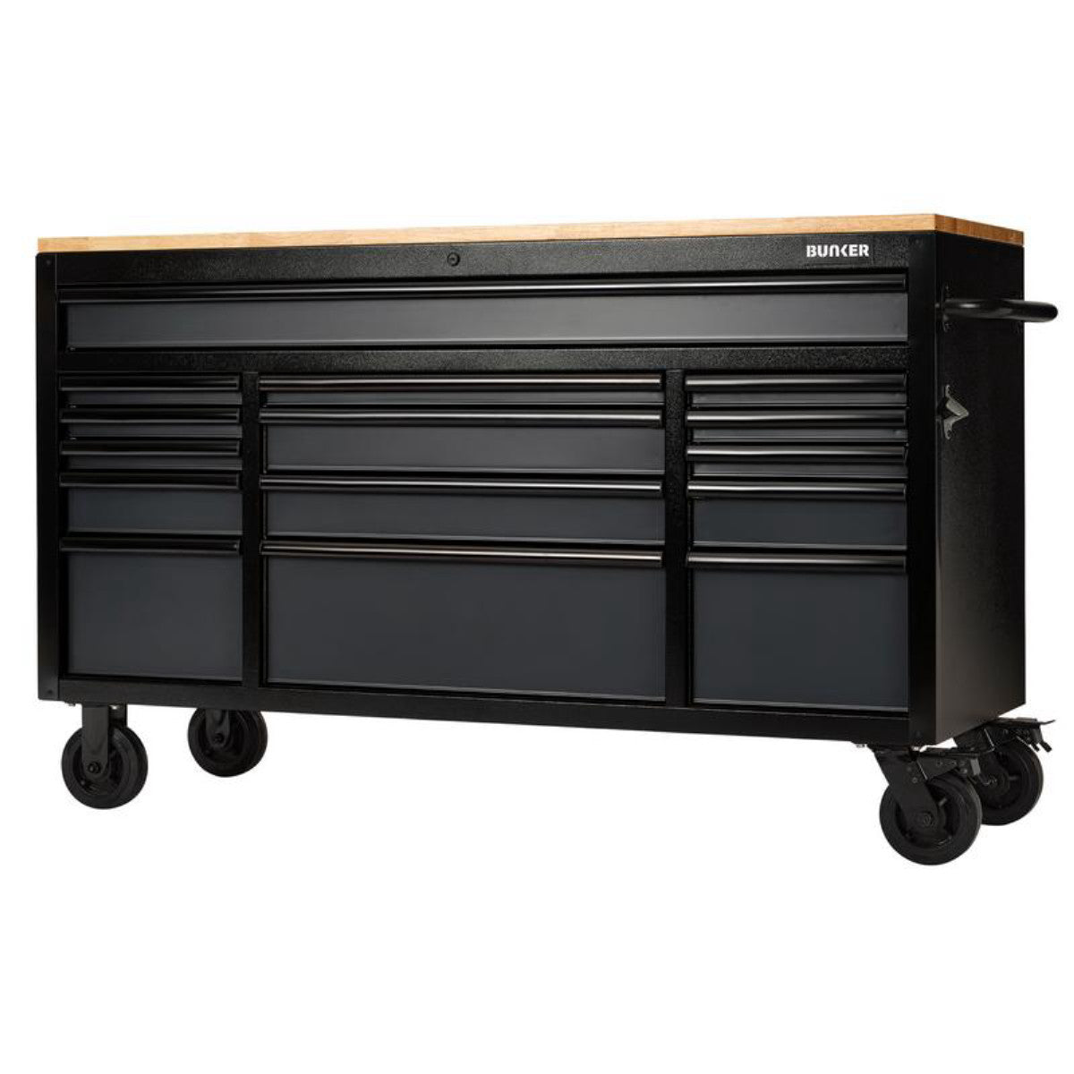 Bunker 15 Drawer Workbench Roller Tool Cabinet, 61", Grey 27225