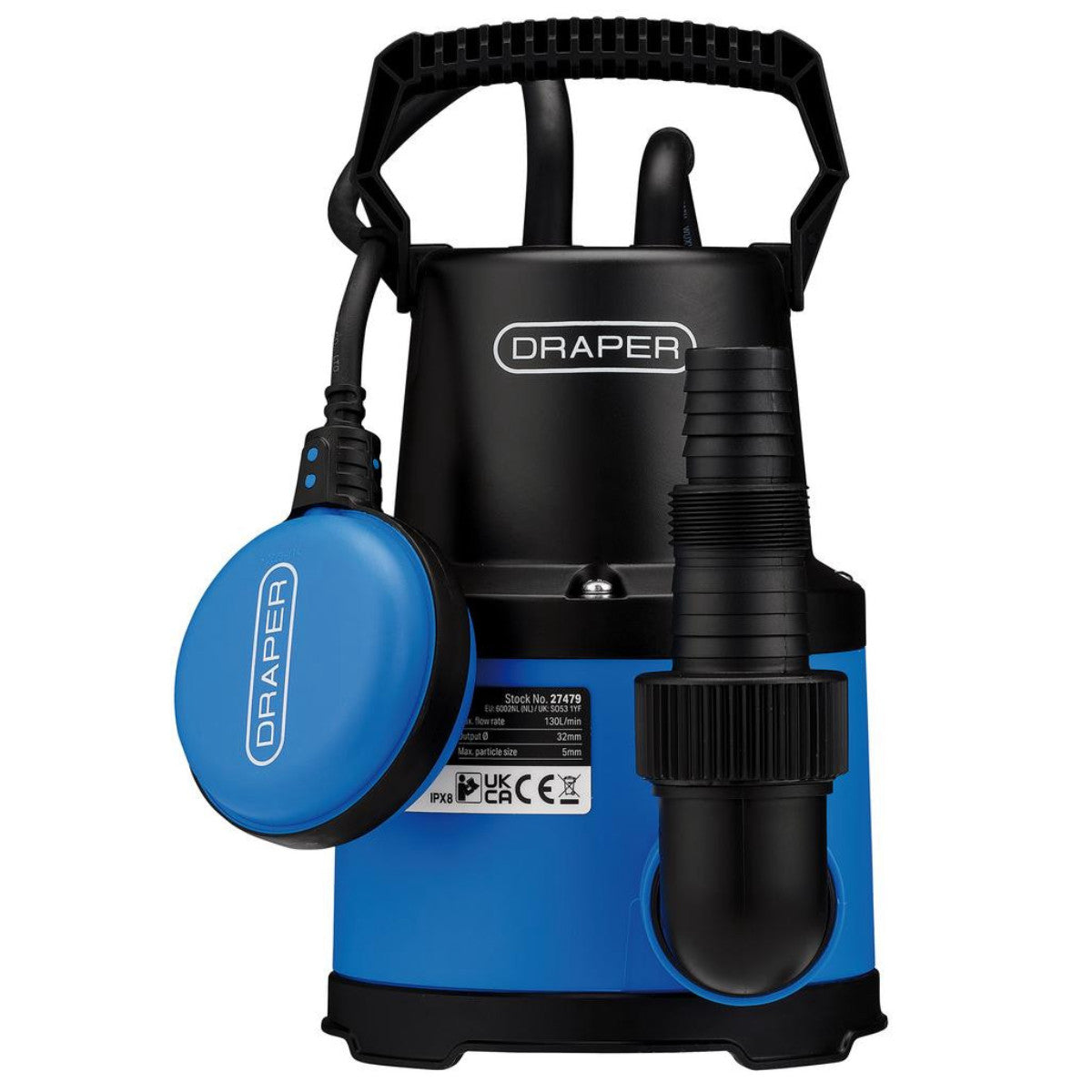 Draper 230V Submersible Clean Water Pump with Float Switch, 130L/min, 250W 27479