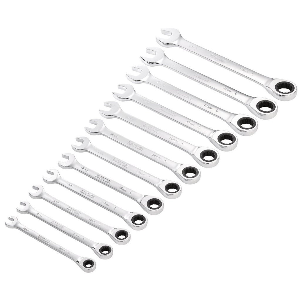 Draper HI-TORQ Metric Ratchet Combination Spanner Set, 8 - 19mm (12 Piece) 27689