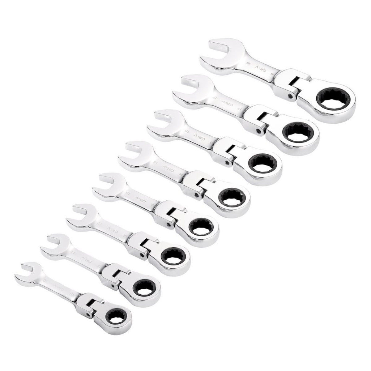 Draper HI-TORQ Metric Stubby Flexible Head Ratchet Combination Spanner Set, 10 - 19mm (8 Piece) 27982