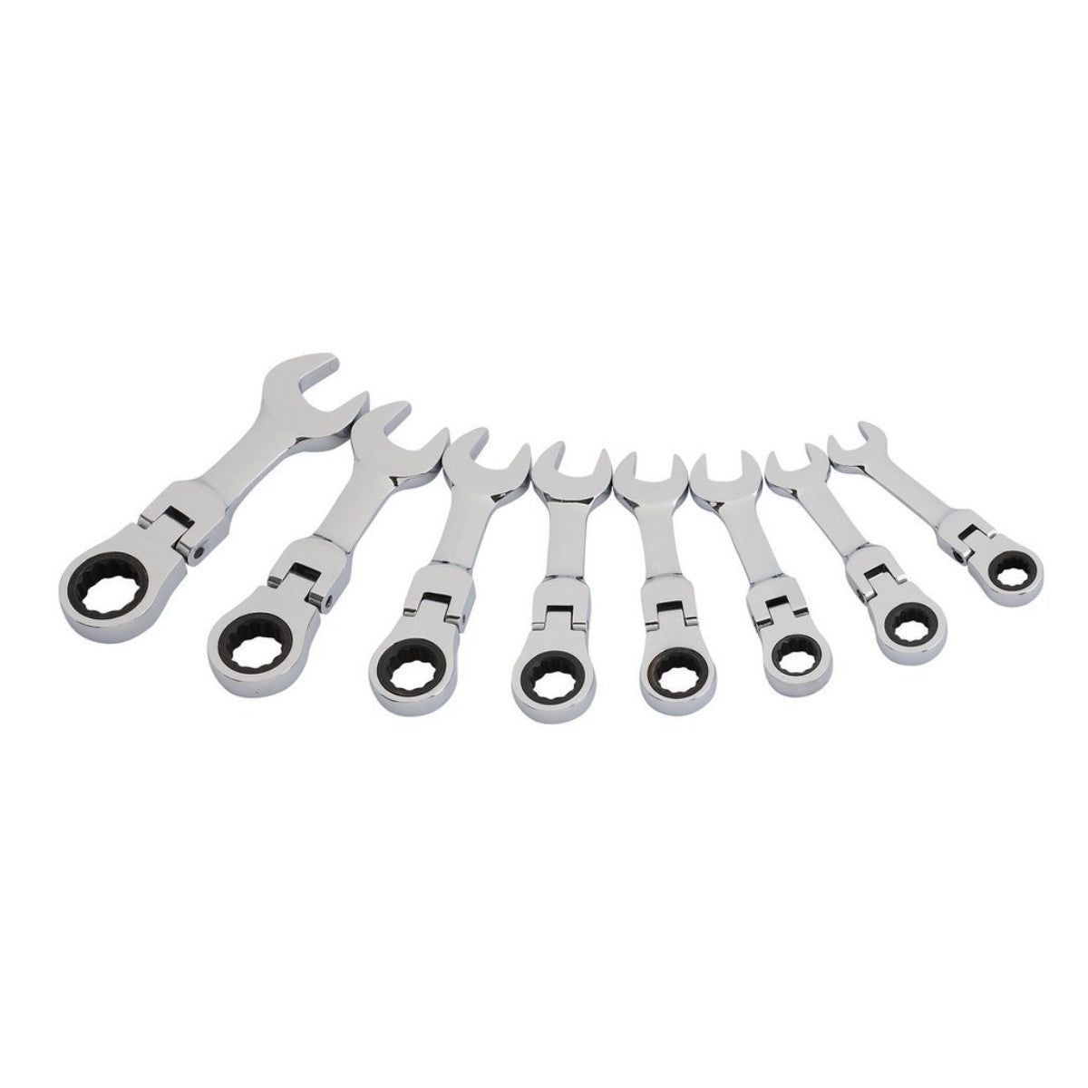 Draper HI-TORQ Metric Stubby Flexible Head Ratchet Combination Spanner Set, 10 - 19mm (8 Piece) 27982