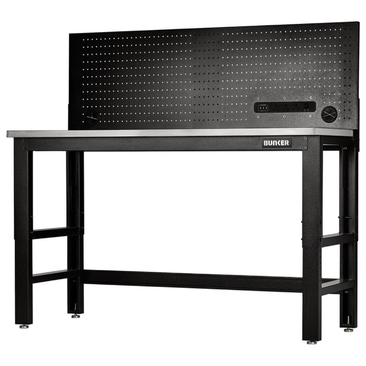 Bunker Workbench with Stainless Steel Worktop and Power Pegboard, 1550mm 28097