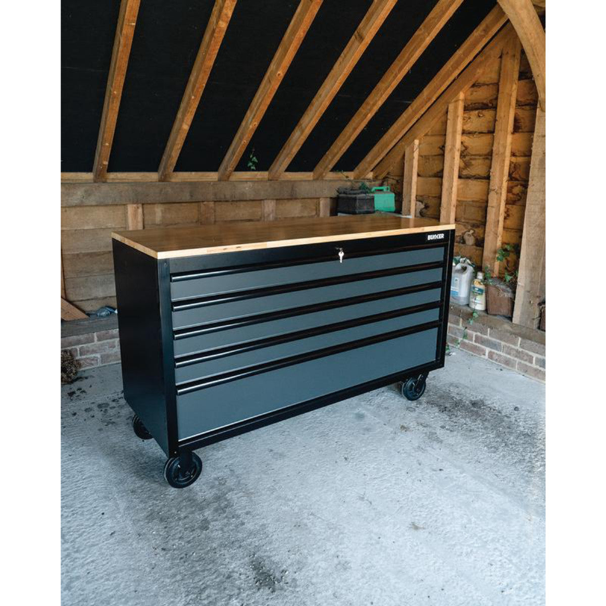 Bunker 5 Drawer Workbench Roller Tool Cabinet, 61", Grey 28343