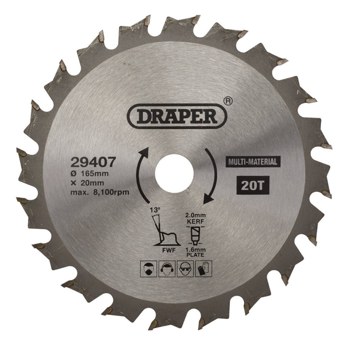 Draper TCT Multi-Purpose Circular Saw Blade, 165 x 20mm, 20T 29407