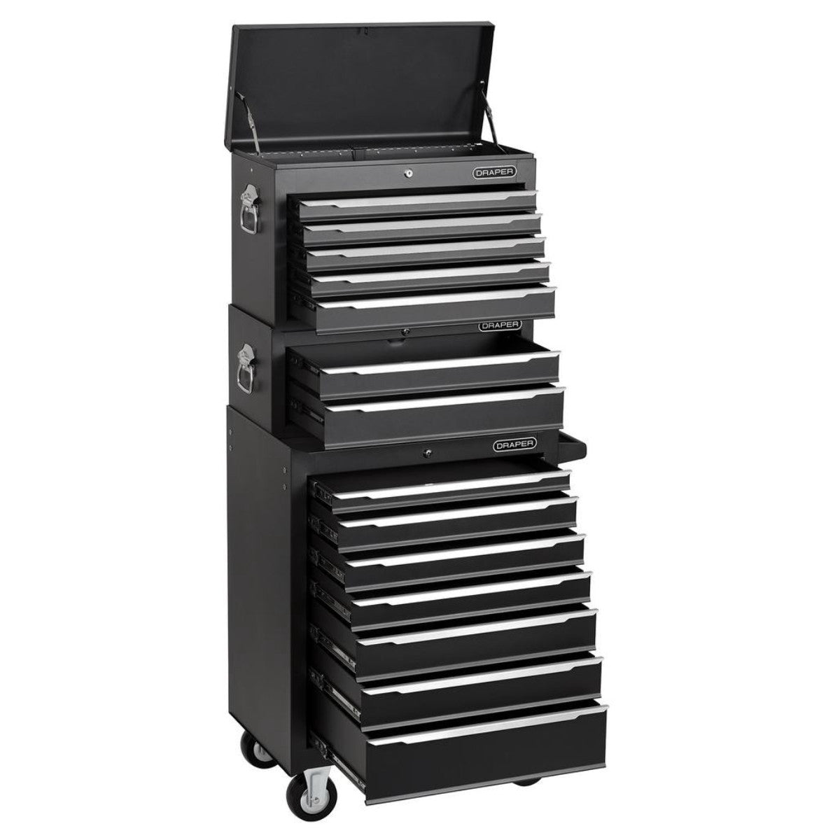 Draper Combined Roller Cabinet, Mid Tool Chest and Tool Chest, 14 Drawers, 26" 29455