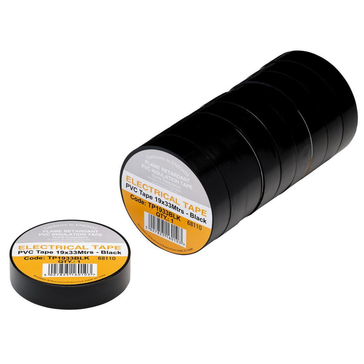 Draper Black PVC Electrical Insulation Tape, 19mm x 33m (Pack of 10) 29496