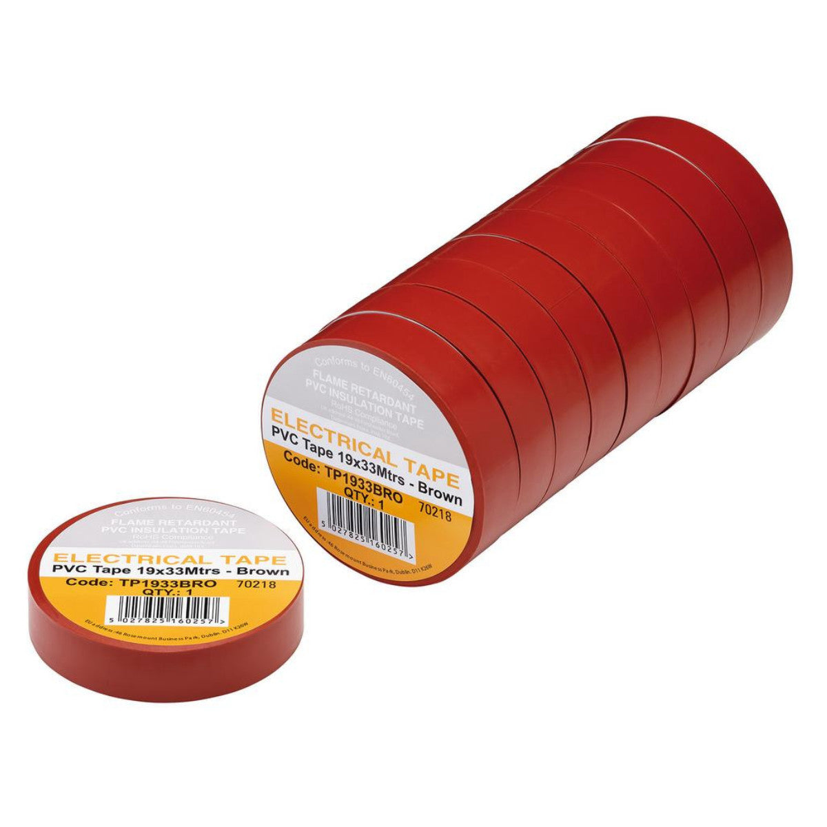 Draper Brown PVC Electrical Insulation Tape, 19mm x 33m (Pack of 10) 29498