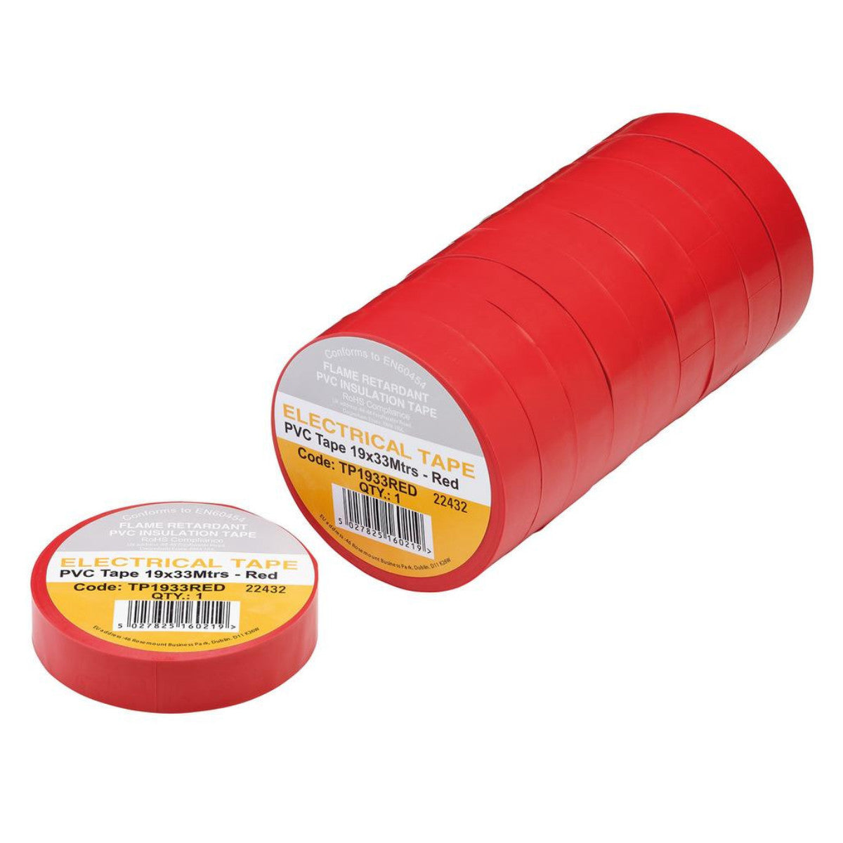 Draper Red PVC Electrical Insulation Tape, 19mm x 33m (Pack of 10) 29501