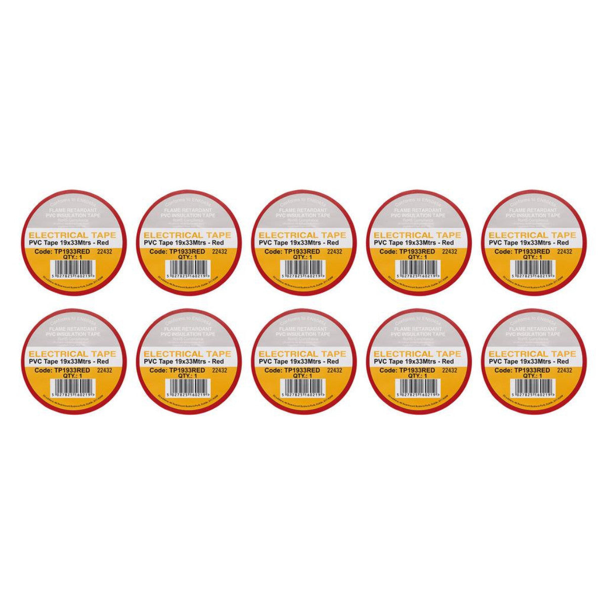 Draper Red PVC Electrical Insulation Tape, 19mm x 33m (Pack of 10) 29501