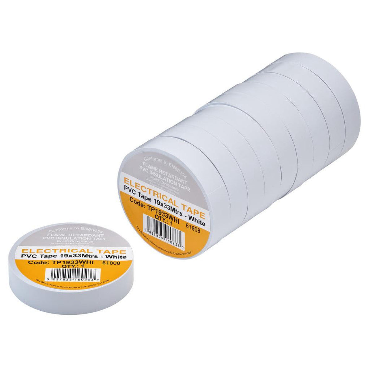 Draper White PVC Electrical Insulation Tape, 19mm x 33m (Pack of 10) 29503