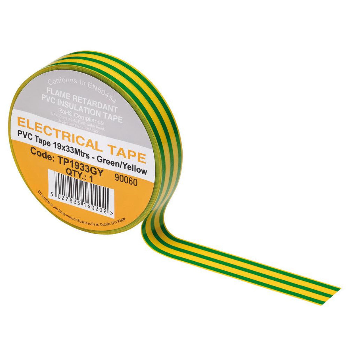 Draper Green/Yellow PVC Electrical Insulation Tape, 19mm x 33m (Pack of 10) 29504