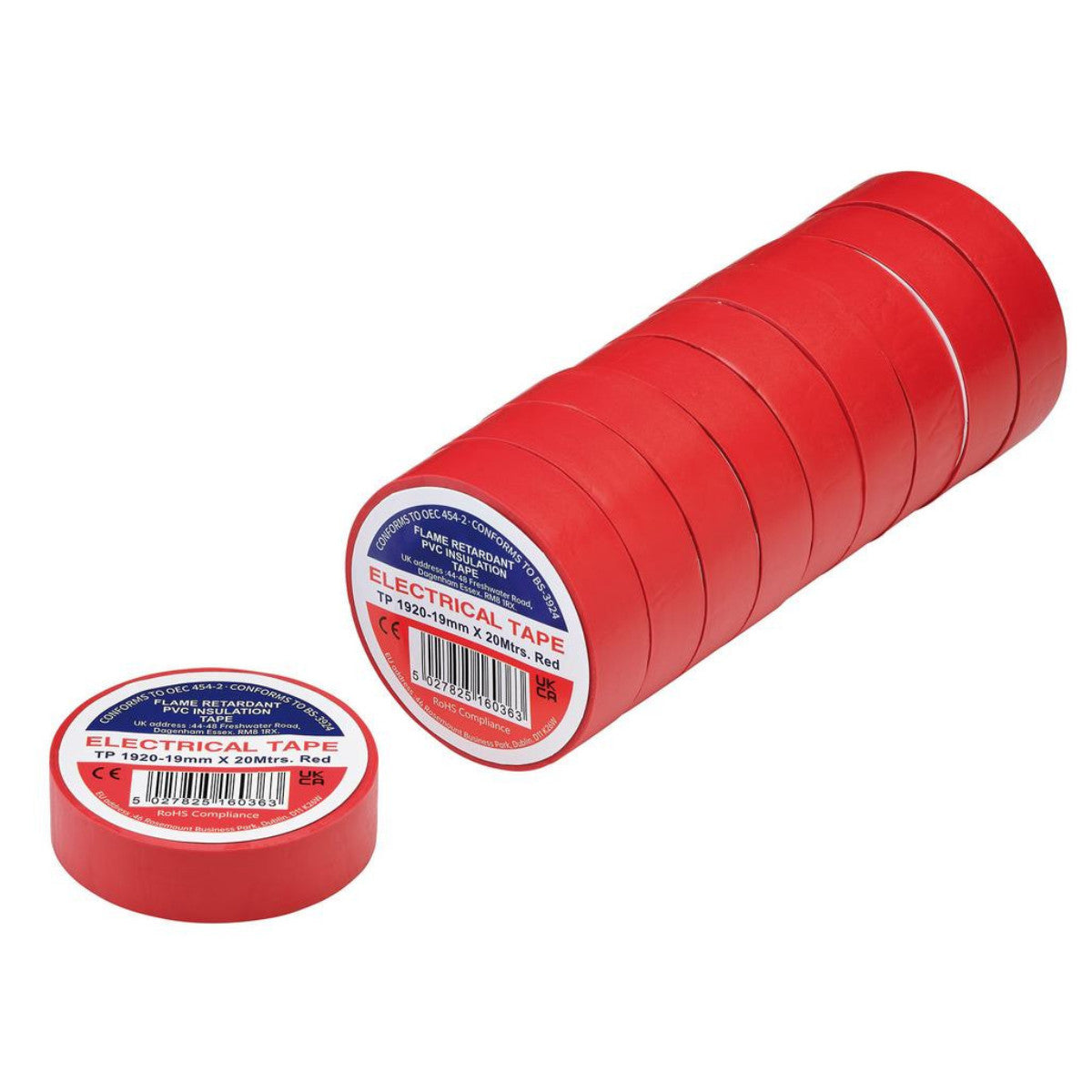 Draper Red PVC Electrical Insulation Tape, 19mm x 20m (Pack of 10) 29530