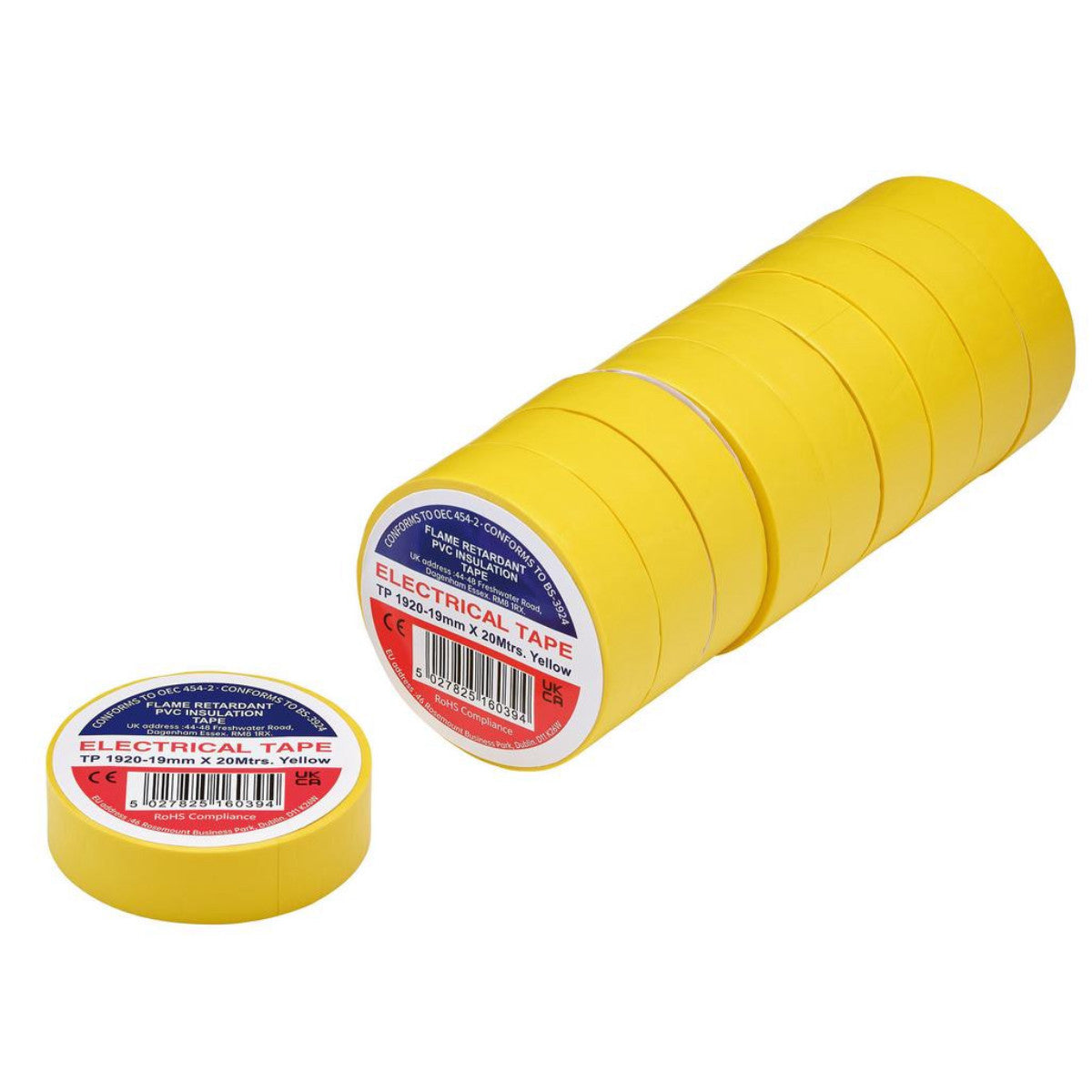 Draper Yellow PVC Electrical Insulation Tape, 19mm x 20m (Pack of 10) 29531