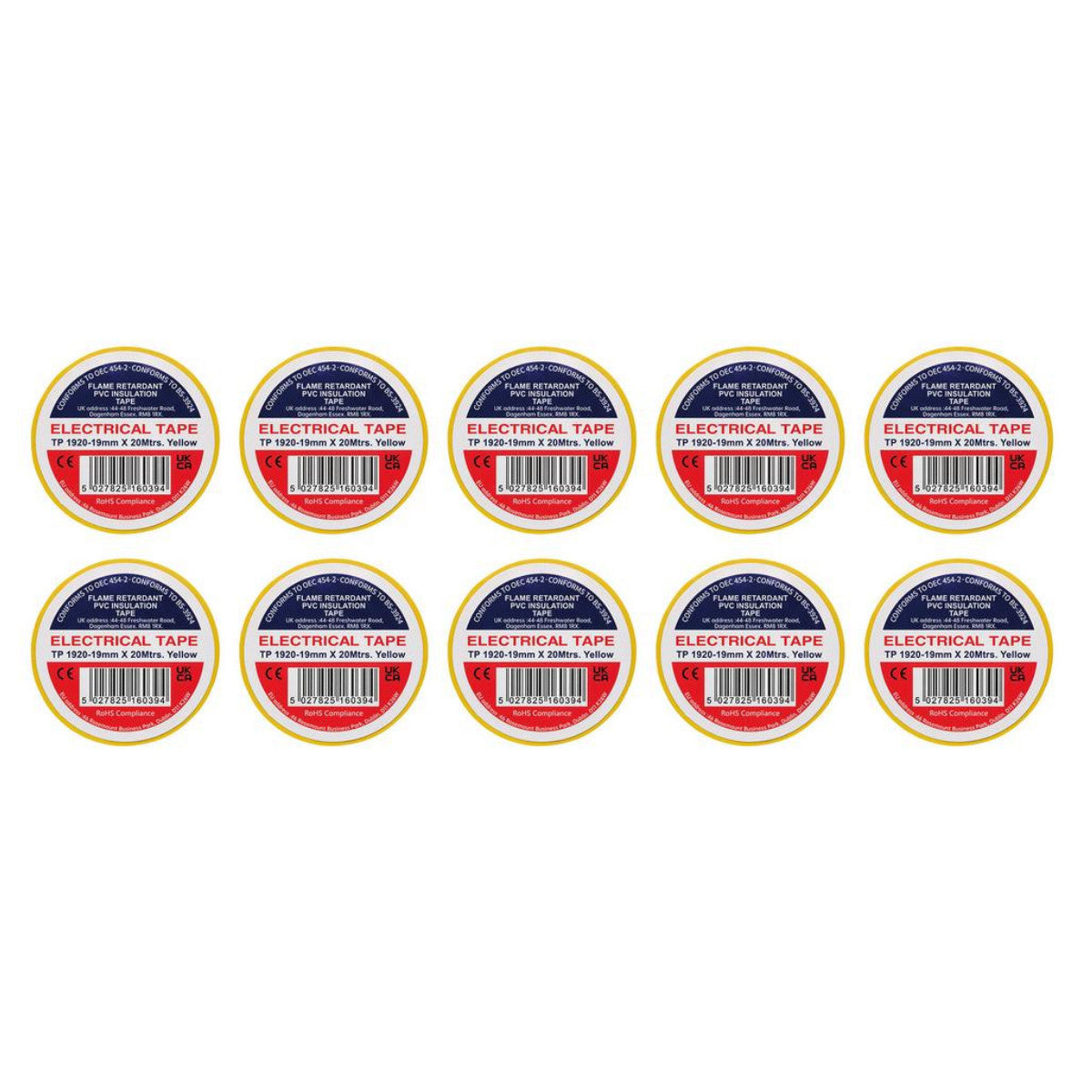 Draper Yellow PVC Electrical Insulation Tape, 19mm x 20m (Pack of 10) 29531