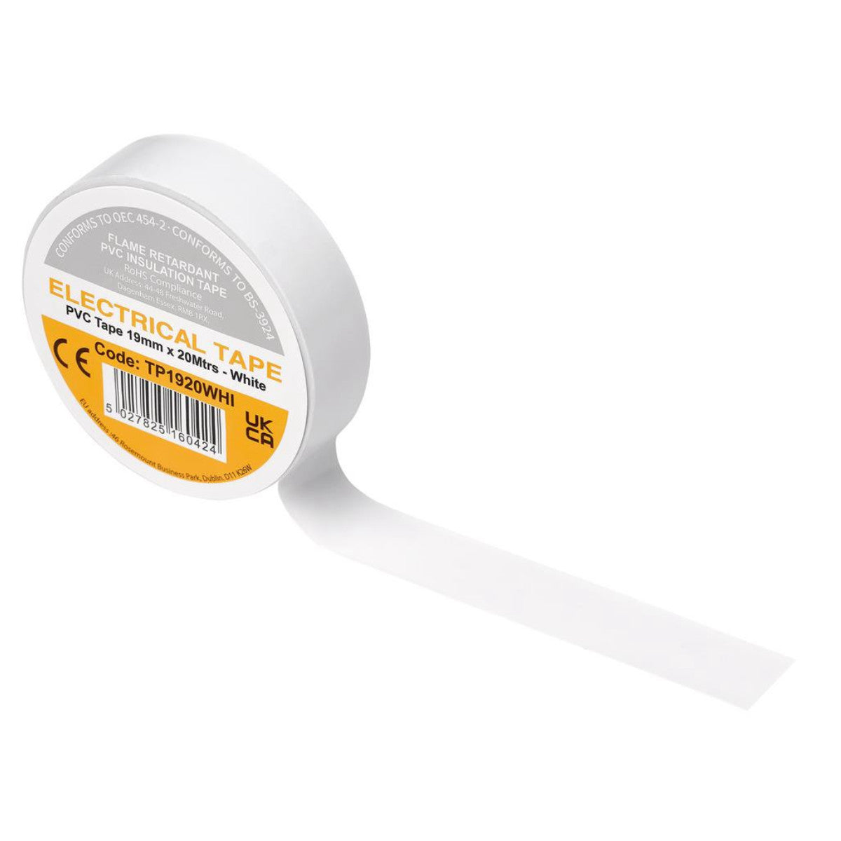 Draper White PVC Electrical Insulation Tape, 19mm x 20m (Pack of 10) 29532