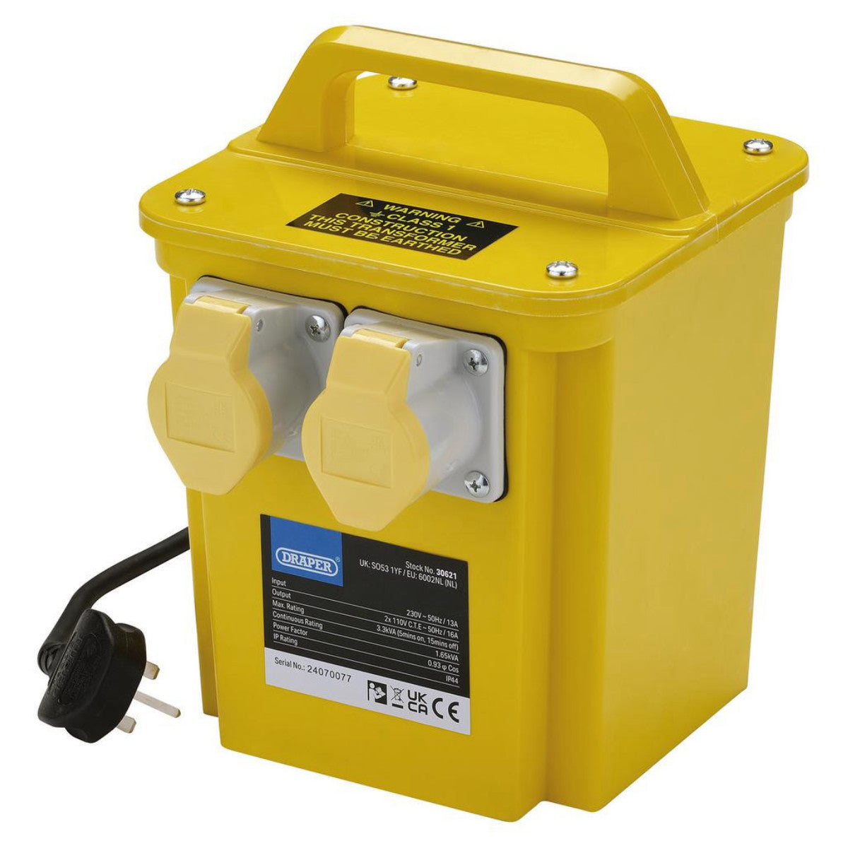 Draper 110V Portable Transformer, 3.3kVA 30621