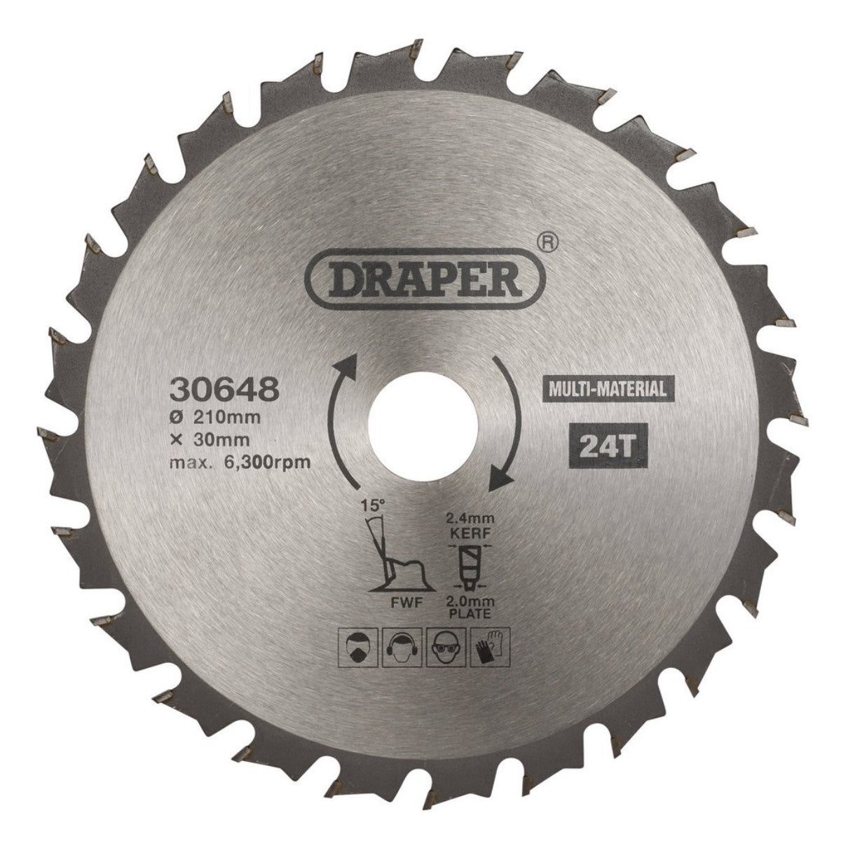 Draper TCT Multi-Purpose Circular Saw Blade, 210 x 30mm, 24T 30648