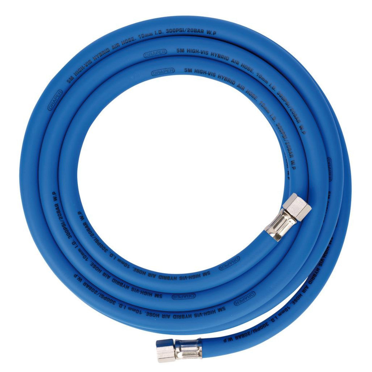 Draper High Visibility Hybrid Air Hose, 5m x 10mm, 1/4" BSP, Blue 31727