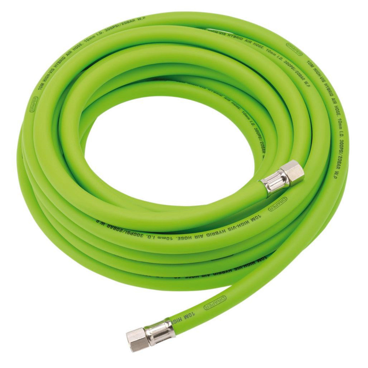Draper High Visibility Hybrid Air Hose, 10m x 10mm, 1/4" BSP, Green 31729