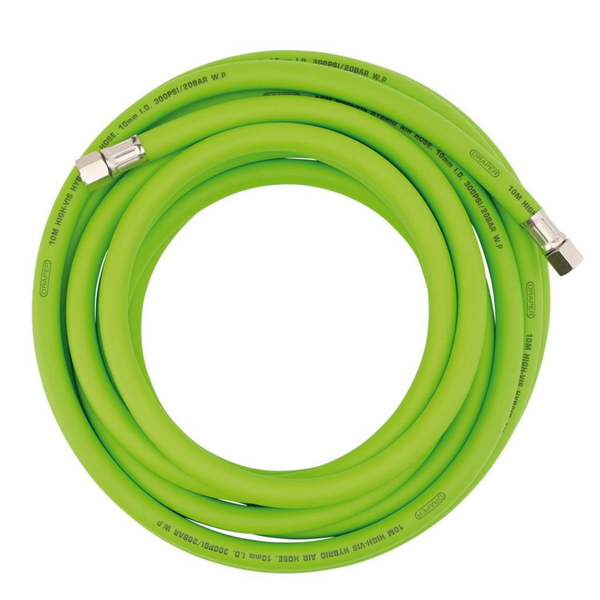 Draper High Visibility Hybrid Air Hose, 10m x 10mm, 1/4" BSP, Green 31729