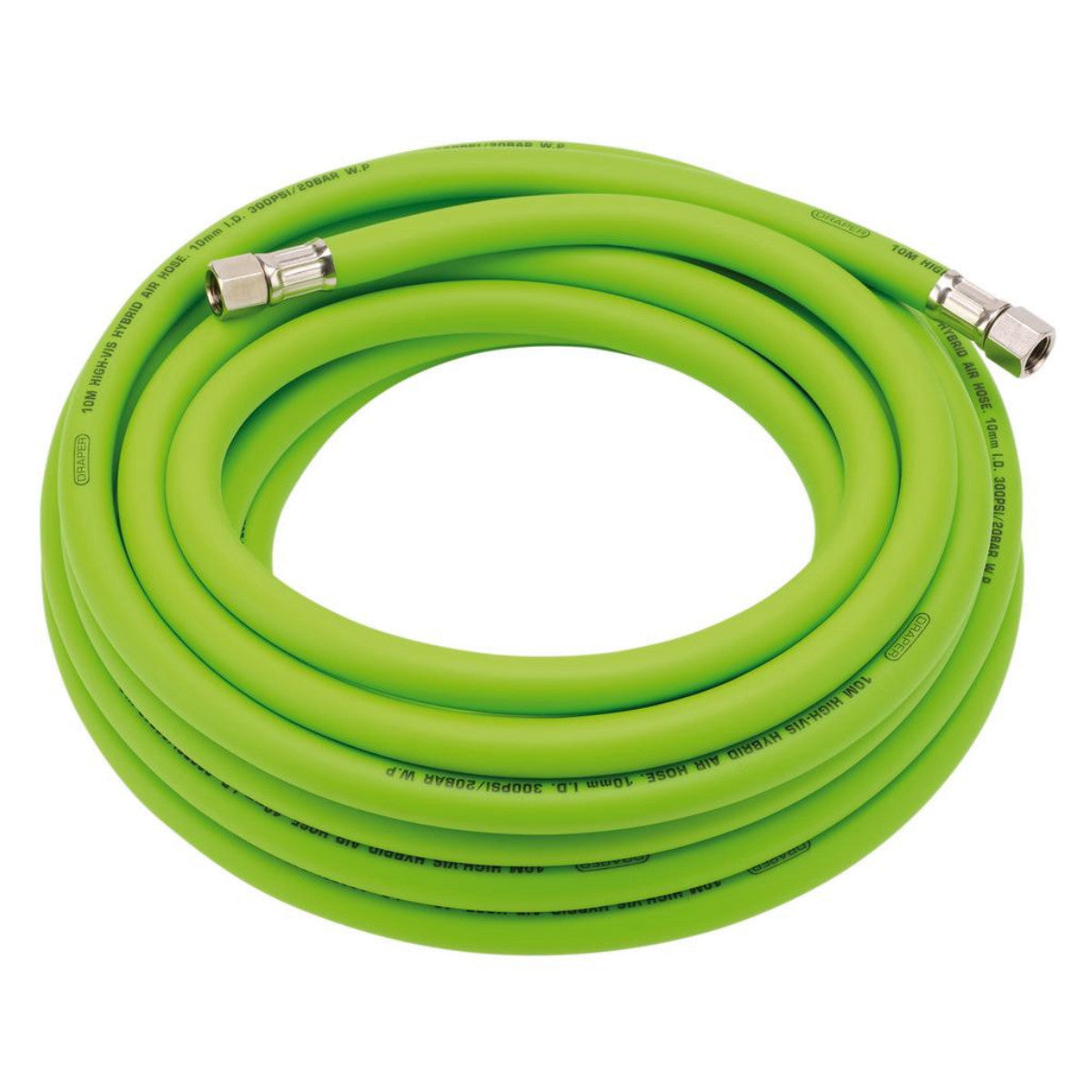 Draper High Visibility Hybrid Air Hose, 10m x 10mm, 1/4" BSP, Green 31729
