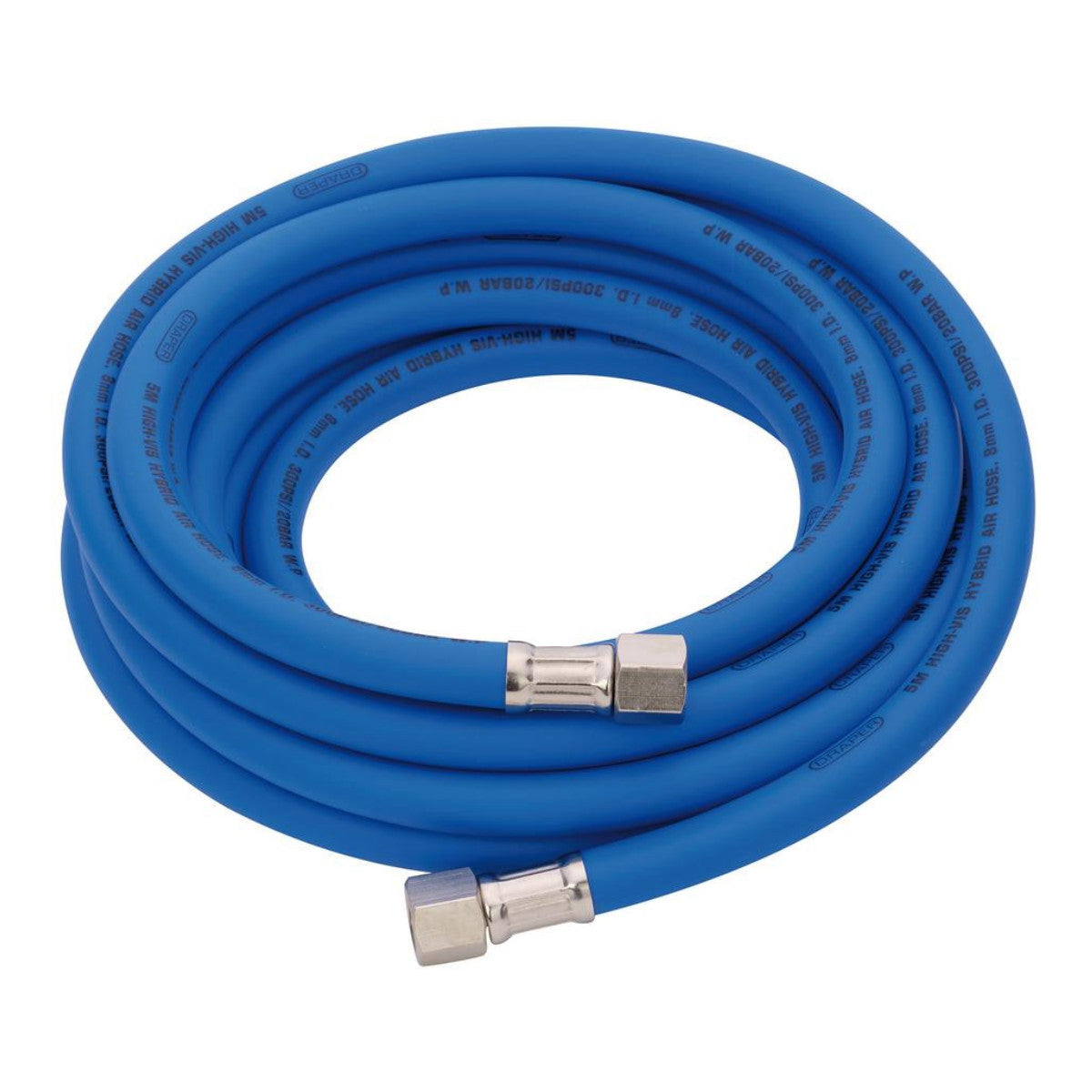 Draper High Visibility Hybrid Air Hose, 5m x 8mm, 1/4" BSP, Blue 31733