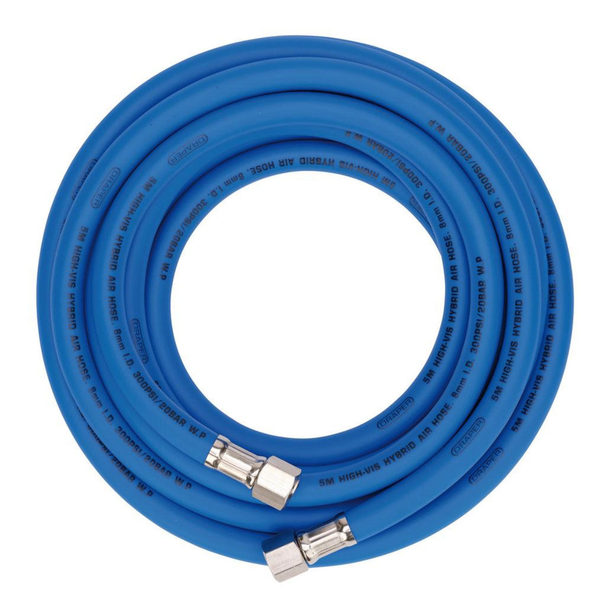Draper High Visibility Hybrid Air Hose, 5m x 8mm, 1/4" BSP, Blue 31733