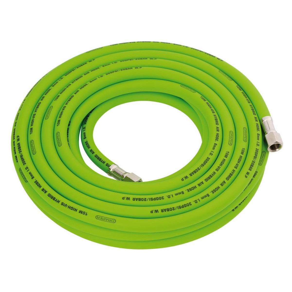 Draper High Visibility Hybrid Air Hose, 10m x 8mm, 1/4" BSP, Green 31734