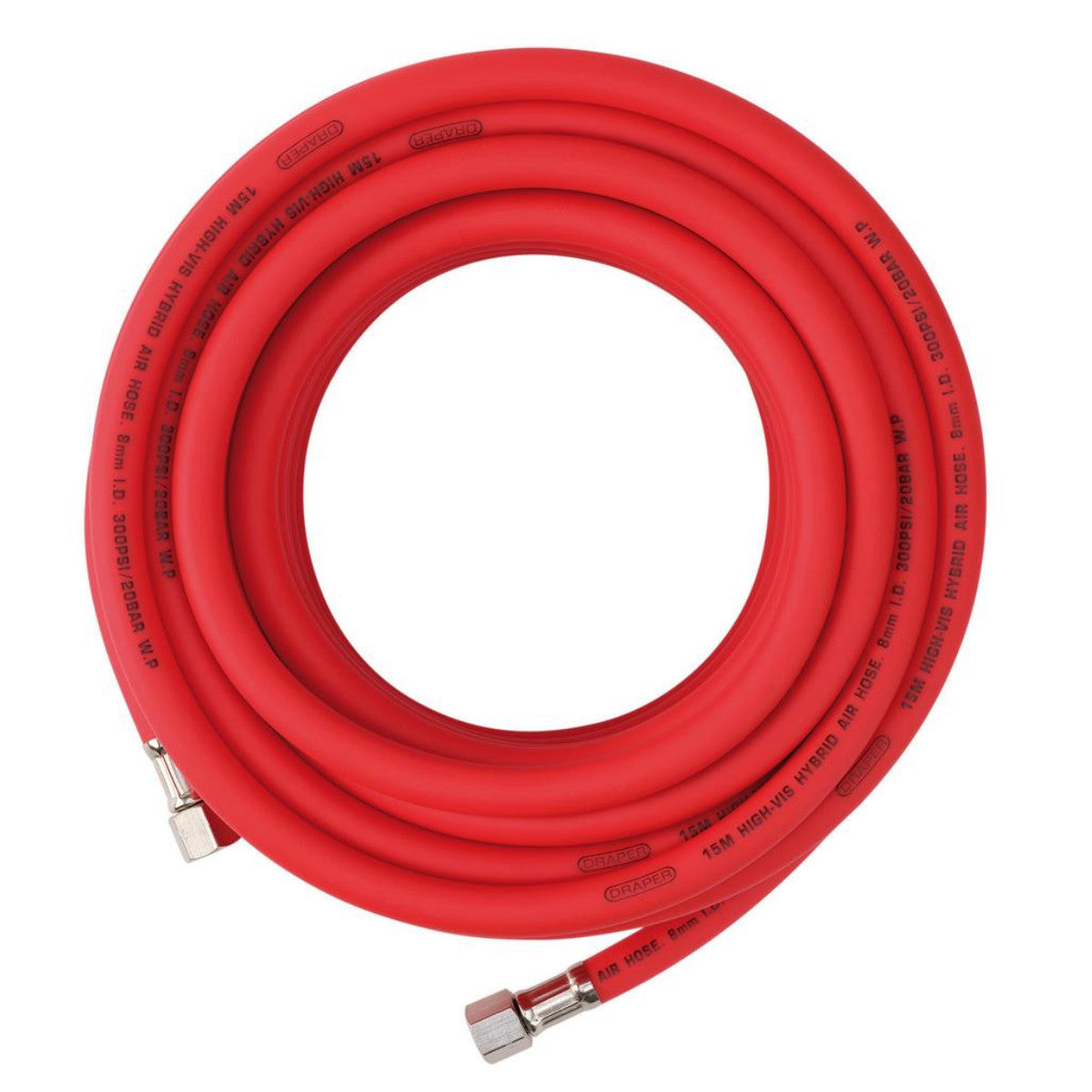 Draper High Visibility Hybrid Air Hose, 15m x 8mm, 1/4" BSP, Red 31735
