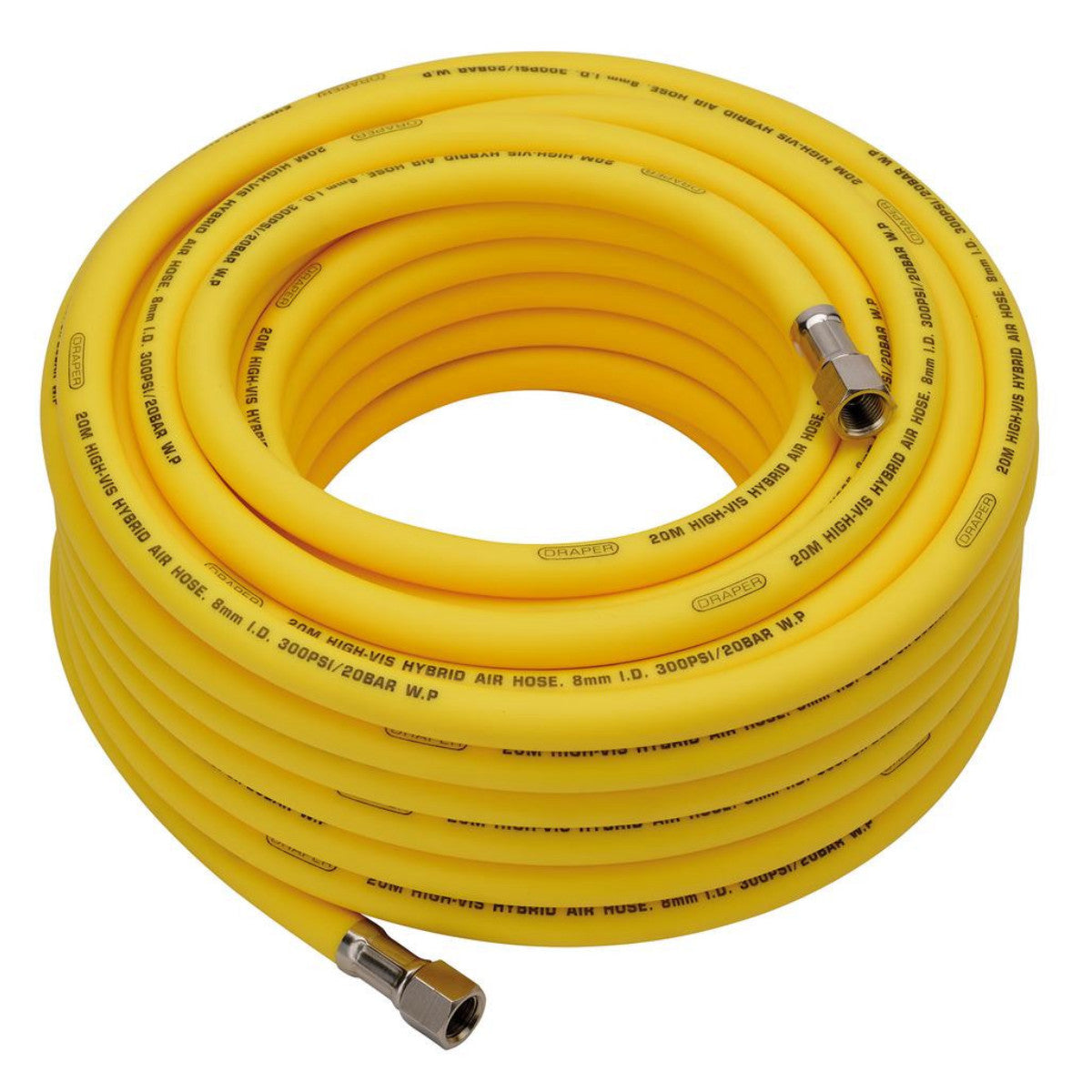 Draper High Visibility Hybrid Air Hose, 20m x 8mm, 1/4" BSP, Yellow 31736
