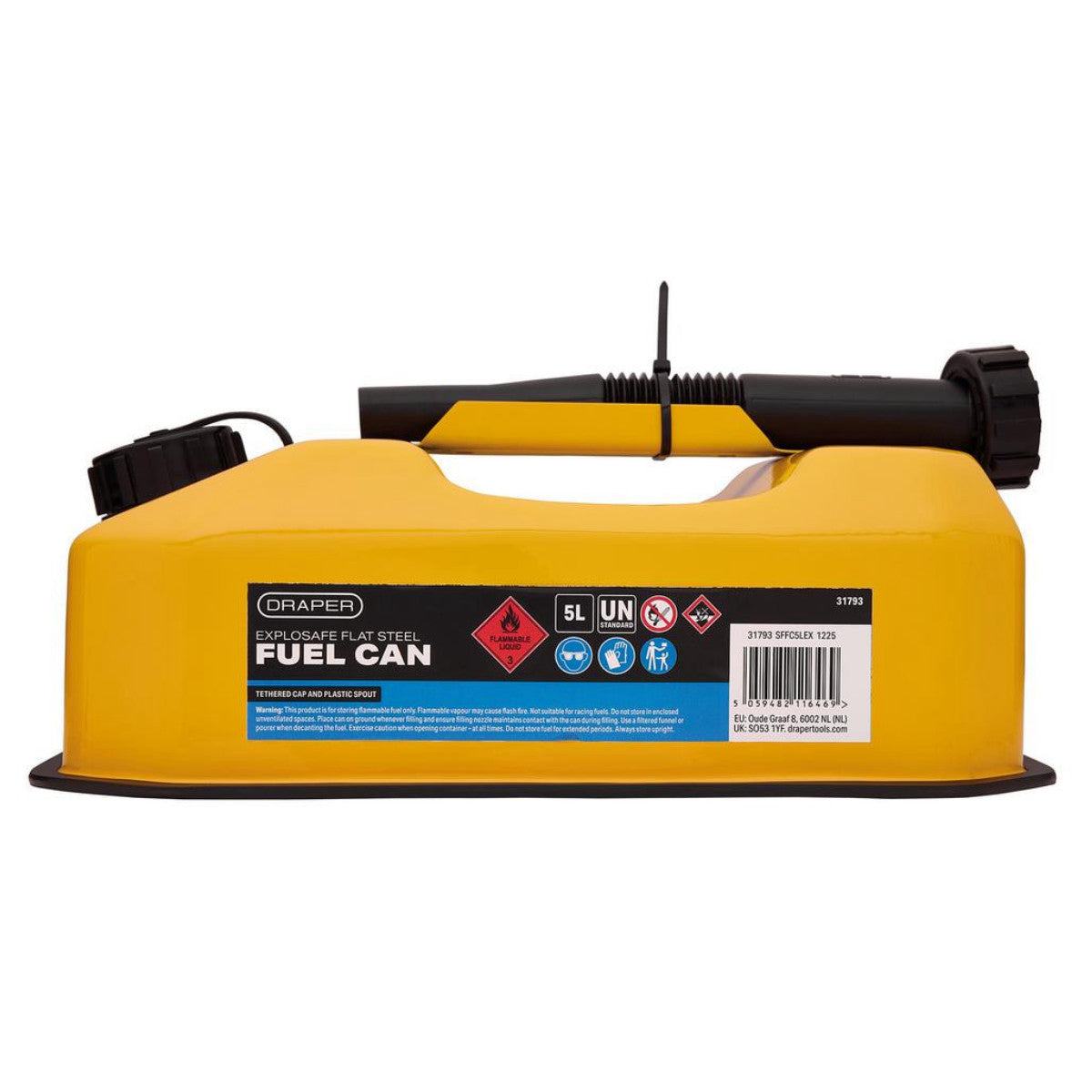 Draper Explosafe Flat Steel Fuel Can, 5L, Yellow 31793