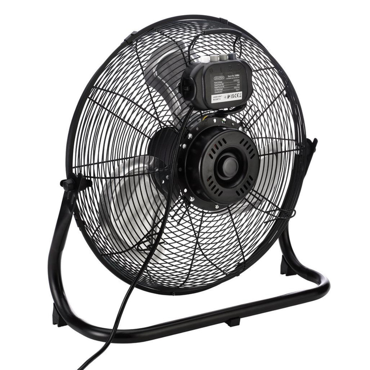 Draper 230V High Velocity Floor Fan, 16"/400mm, 75W 31854