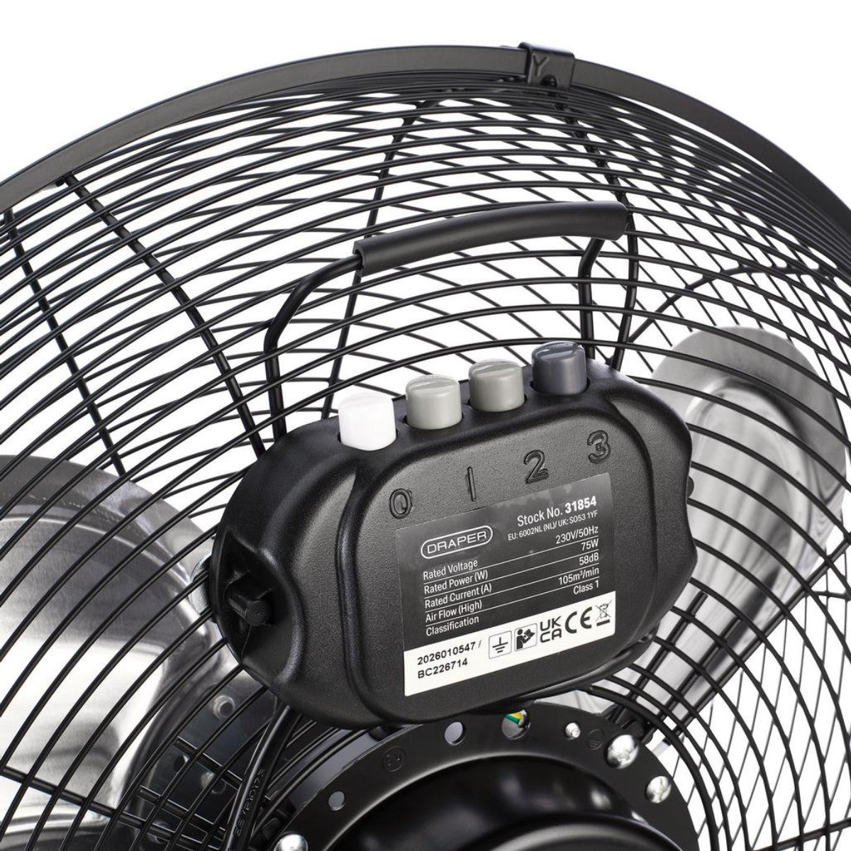 Draper 230V High Velocity Floor Fan, 16"/400mm, 75W 31854